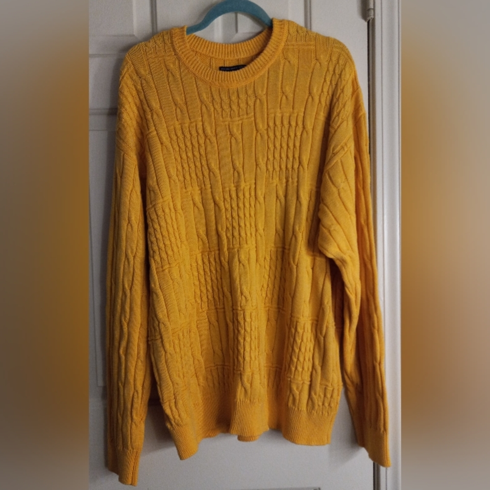 Roundtree & Yorke Collection Yellow Cable Knit Sweater Men's XL - Picture 1 of 15
